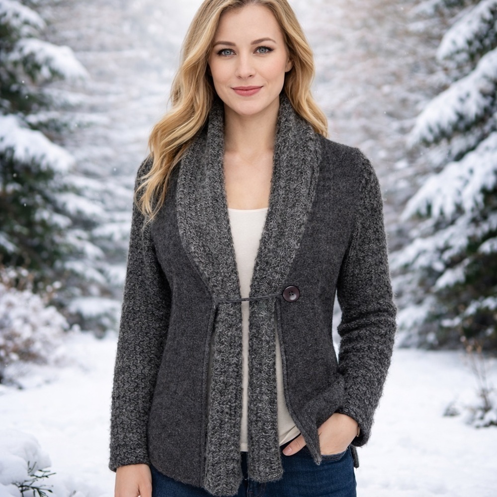 Stambecco Wool Mohair Cardigan Jacket Built-In Scarf Alpine European Style S - Picture 2 of 12